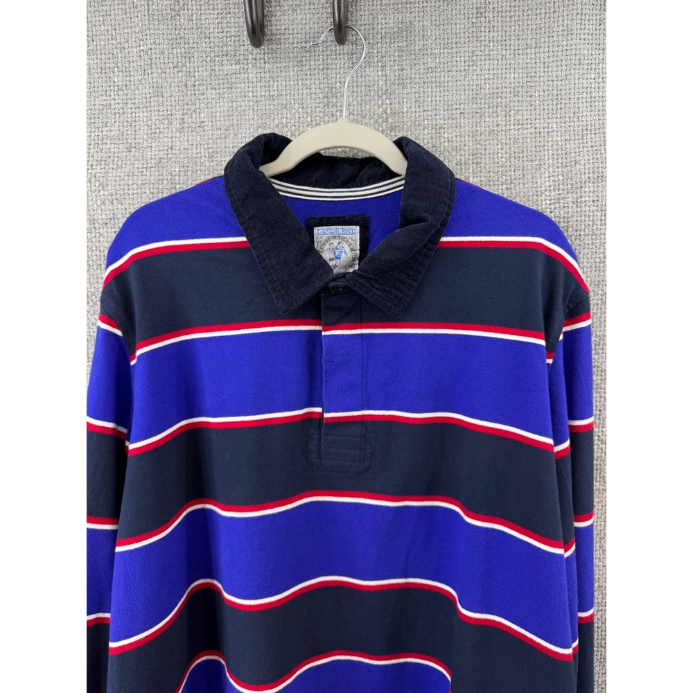 Lands End Authentic Rugby Shirt Mens XXL Blue Navy Red Striped Corduroy Collar